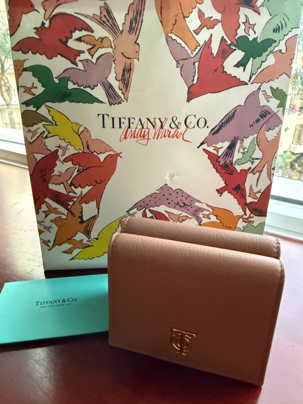 Tiffany & Co. Beige Taupe Leather Compact Wallet with Gold Logo - Picture 8 of 16